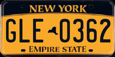 NY license plate GLE0362