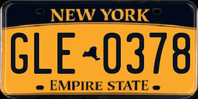 NY license plate GLE0378