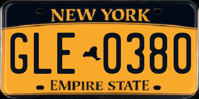 NY license plate GLE0380