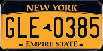 NY license plate GLE0385