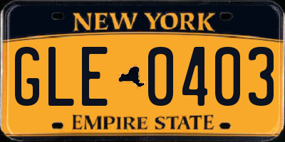 NY license plate GLE0403