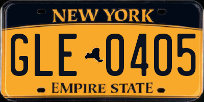 NY license plate GLE0405