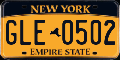 NY license plate GLE0502