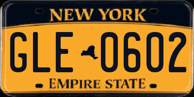 NY license plate GLE0602