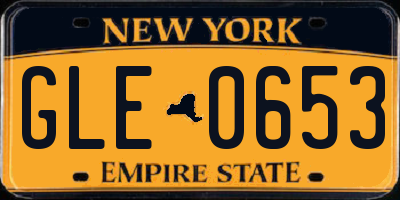 NY license plate GLE0653