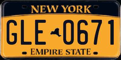 NY license plate GLE0671