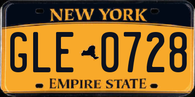 NY license plate GLE0728