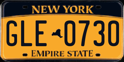 NY license plate GLE0730