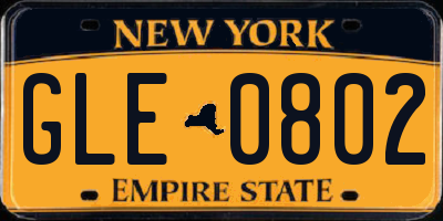 NY license plate GLE0802