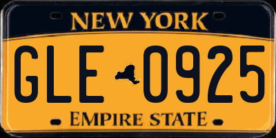 NY license plate GLE0925