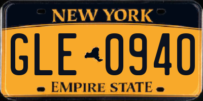 NY license plate GLE0940