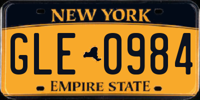 NY license plate GLE0984