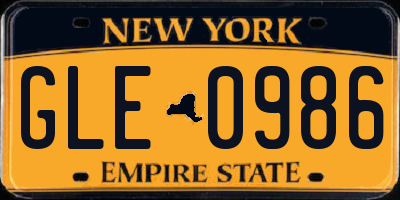 NY license plate GLE0986