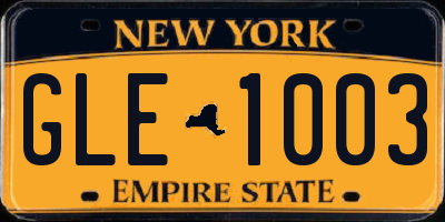 NY license plate GLE1003