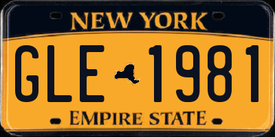 NY license plate GLE1981