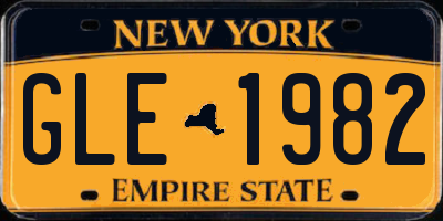 NY license plate GLE1982