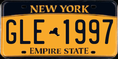 NY license plate GLE1997