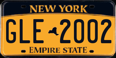 NY license plate GLE2002
