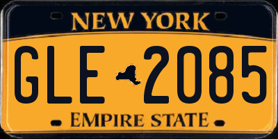 NY license plate GLE2085