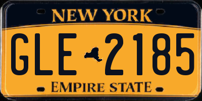 NY license plate GLE2185