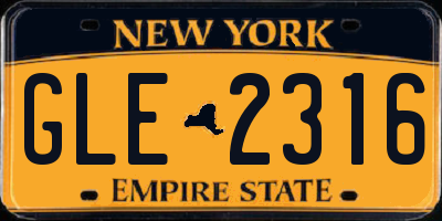NY license plate GLE2316