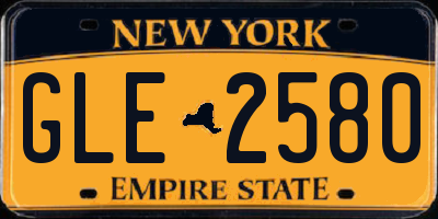 NY license plate GLE2580