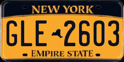 NY license plate GLE2603