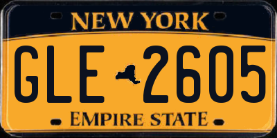 NY license plate GLE2605
