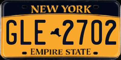 NY license plate GLE2702