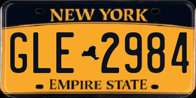 NY license plate GLE2984