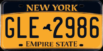 NY license plate GLE2986