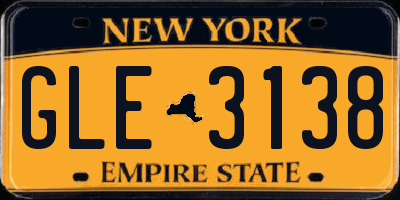 NY license plate GLE3138
