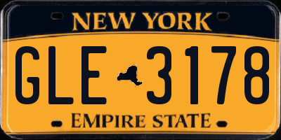 NY license plate GLE3178