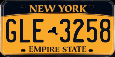 NY license plate GLE3258