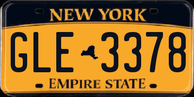 NY license plate GLE3378