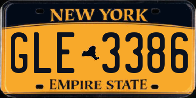 NY license plate GLE3386