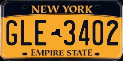 NY license plate GLE3402