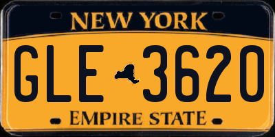 NY license plate GLE3620