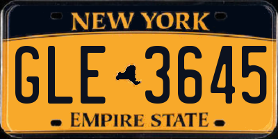 NY license plate GLE3645