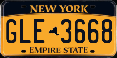 NY license plate GLE3668