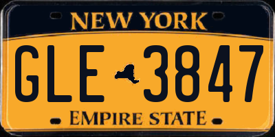 NY license plate GLE3847