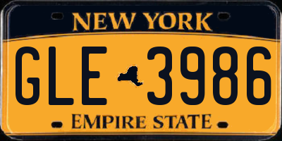 NY license plate GLE3986