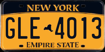 NY license plate GLE4013