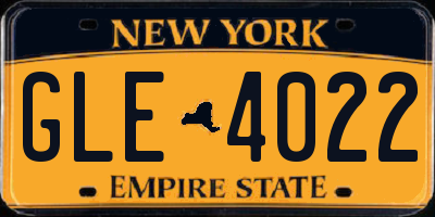 NY license plate GLE4022