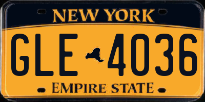 NY license plate GLE4036