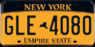 NY license plate GLE4080