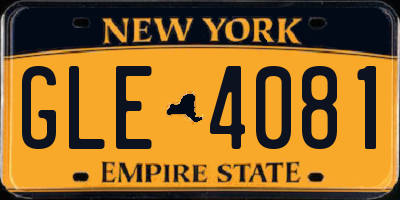 NY license plate GLE4081