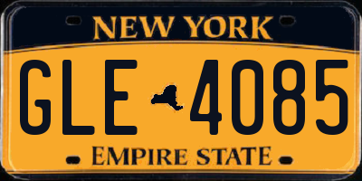 NY license plate GLE4085