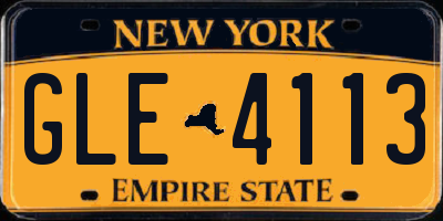 NY license plate GLE4113