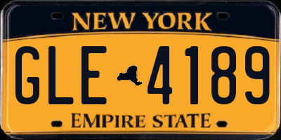 NY license plate GLE4189